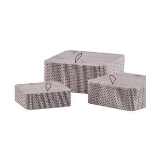 Set 3 cutii depozitare bambus gri 12 x 12 x 5 cm, 15 x 15 x  7 cm, 18 x 18 x 9,5 cm