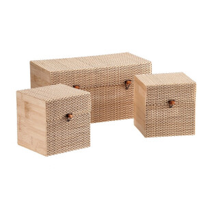 Set 3 cutii depozitare bambus natur  14 x 14 x 15 cm, 32 x 16 x 16 cm