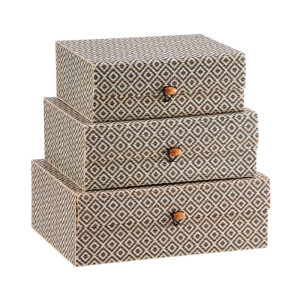 Set 3 cutii depozitare bambus negru natur 21 x 16,5 x 8 cm,  24 x 19 x 9 cm,  27,5 x 21 x 10 cm