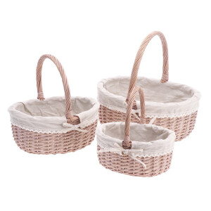 Set 3 cosuri depozitare lemn salcie natur 26,5 x 21 x 28,5, 33,5 x 26,5 x 34, 40,5 x 33,5 x 40 cm