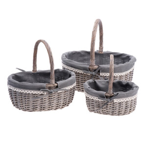 Set 3 cosuri depozitare lemn salcie gri 26,5 x 21 x 28,5 cm, 33,5 x 26,5 x 34 cm, 40,5 x 33,5 x 40 cm