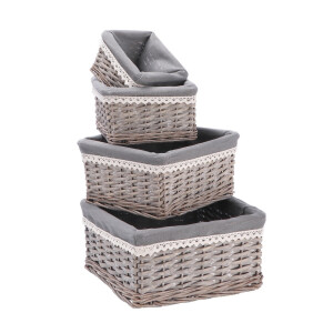 Set 4 cosuri depozitare lemn rachita gri 15 x 15 x 9,5 cm, 20 x 20 x 12 cm, 25,5 x 25,5 x 13 cm, 30 x 30 x 15 cm