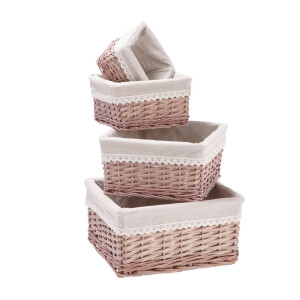 Set 4 cosuri depozitare lemn rachita natur 15 x 15 x 9,5 cm, 20 x 20 x 12 cm, 25,5 x 25,5 x 13 cm, 30 x 30 x 15 cm