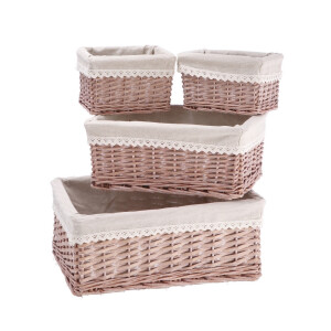 Set 4 cosuri depozitare lemn rachita natur  20 x 15 x 12 cm, 34,5 x 25 x 14 cm, 40 x 30 x 16 cm