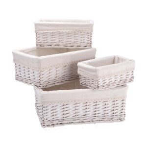 Set 4 cosuri depozitare lemn rachita alba 24 x 15,5 x 10 cm, 29 x 21 x 12,5 cm, 34 x 25 x 14,5 cm, 40 x 30,5 x 16 cm