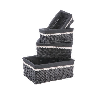 Set 4 cosuri depozitare lemn rachita negru 24 x 15,5 x 10 cm, 29 x 21 x 12,5 cm, 34 x 25 x 14,5 cm, 40 x 30,5 x 16 cm
