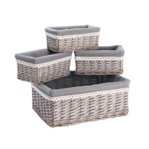 Set 4 cosuri depozitare lemn rachita gri 25 x 15 x 10,5 cm, 40 x 30,5 x 16 cm