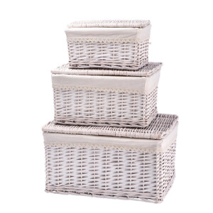Set 3 cosuri depozitare lemn rachita alba 28,5 x 20 x 15 cm, 37 x 26,5 x 20 cm, 44,5 x 33,5 x 22,5 cm