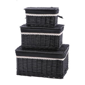 Set 3 cosuri depozitare lemn rachita neagra 28,5 x 20 x 15 cm, 37 x 26,5 x 20 cm, 44,5 x 33,5 x 22,5 cm