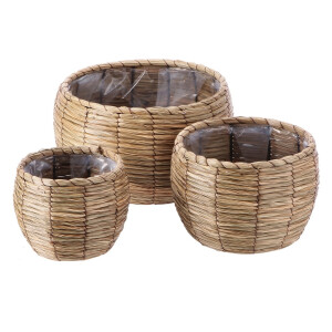 Set 3 ghivece flori fibre naturale maro 19 x 15 cm, 26 x 18 cm, 32,5 x 21 cm