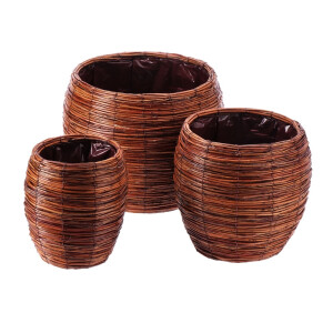 Set 3 ghivece flori fibre naturale maro III 18,5 x 14,5 cm, 25 x 23 cm, 32 x 31 cm