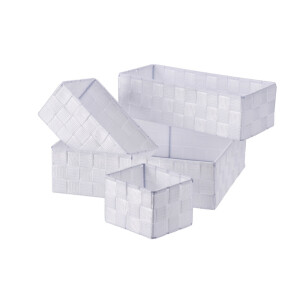 Set 4 cosuri depozitare textil alb 12,5 x 10 x 8,5, 19 x 12 x 8,5, 29 x 12 x 8,5,  31 x 26 x 9 cm