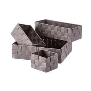 Set 4 cosuri depozitare textil maro 12,5 x 10 x 8,5, 19 x 12 x 8,5, 29 x 12 x 8,5,  31 x 26 x 9 cm