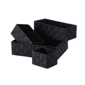Set 4 cosuri depozitare textil negru 12,5 x 10 x 8,5, 19 x 12 x 8,5, 29 x 12 x 8,5,  31 x 26 x 9 cm