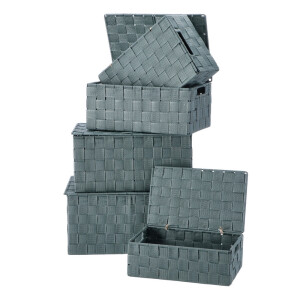 Set 5 cutii cu capac, depozitare, textil verde 26 x 16 x 9,5, 28 x 18 x 11, 30,5 x 20 x 13, 32 x 22 x 16 cm