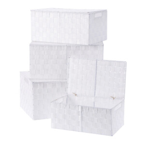 Set 4 cutii cu capac, depozitare, polietilena alba 34,5 x 21,5 x 15, 38,5 x 25,5 x 18,  42 x 29,5 x 20. 46 x 33,5 x 22 cm