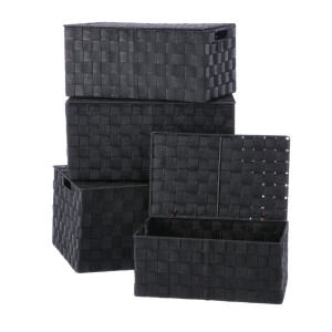 Set 4 cutii cu capac, depozitare, polietilena neagra 34,5 x 21,5 x 15, 38,5 x 25,5 x 18,  42 x 29,5 x 20. 46 x 33,5 x 22 cm