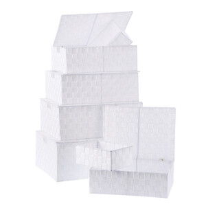 Set 7 cutii cu capac depozitare polietilena alba 23 x 16 x 9,5, 37 x 27,5 x 12, 40 x 30 x 14, 43 x 34,5 x 15,5, 47 x 38 x 17,5,  50 x 40,5 x 19,5 cm