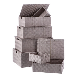 Set 7 cutii cu capac depozitare polietilena maro 23 x 16 x 9,5, 37 x 27,5 x 12, 40 x 30 x 14, 43 x 34,5 x 15,5, 47 x 38 x 17,5,  50 x 40,5 x 19,5 cm