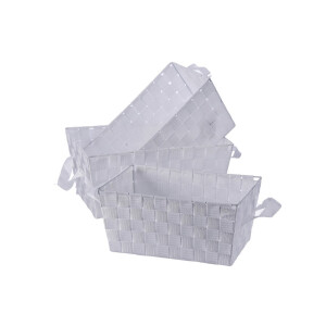Set 3 cosuri depozitare textil alb 30 x 20 x 14 cm, 32,5 x 22,5 x 15 cm, 35 x 25 x 16 cm