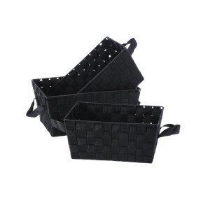 Set 3 cosuri depozitare textil negru 30 x 20 x 14 cm, 32,5 x 22,5 x 15 cm, 35 x 25 x 16 cm