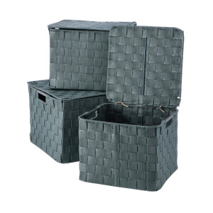 Set 3 cutii depozitare cu capac polietilena verde 25 x 25 x 20, 27 x 27 x 21, 30 x 30 x 22 cm