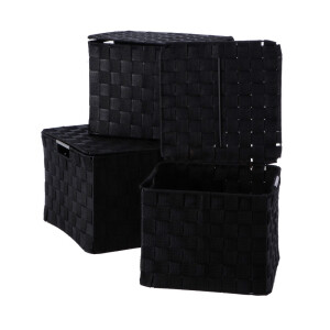 Set 3 cutii depozitare cu capac polietilena neagra 25 x 25 x 20, 27 x 27 x 21, 30 x 30 x 22 cm