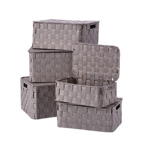 Set 5 cutii depozitare cu capac maro 28 x 18 x 11, 30 x 20 x 13, 32 x 22 x 15, 33,5 x 24 x 17, 36 x 26 x 19 cm