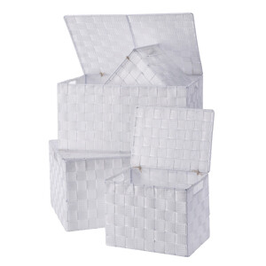 Set 4 cutii depozitare cu capac albe 23 x 17 x 19, 38 x 27,5 x 20, 40 x 29,5 x 20,5 cm