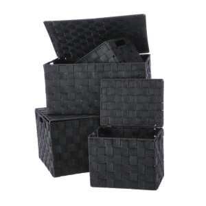 Set 4 cutii depozitare cu capac negre 23 x 17 x 19, 38 x 27,5 x 20, 40 x 29,5 x 20,5 cm