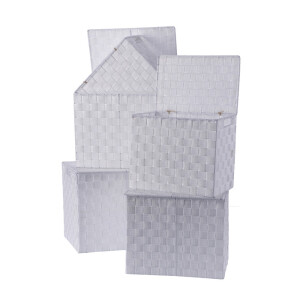 Set 5 cutii depozitare cu capac albe 28 x 18 x 25,5, 30 x 20 x 26,5, 32 x 22 x 27,5, 34 x 24 x 28,5, 36 x 26,5 x 30 cm