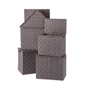 Set 5 cutii depozitare cu capac maro 28 x 18 x 25,5, 30 x 20 x 26,5, 32 x 22 x 27,5, 34 x 24 x 28,5, 36 x 26,5 x 30 cm