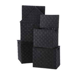 Set 5 cutii depozitare cu capac negru 28 x 18 x 25,5, 30 x 20 x 26,5, 32 x 22 x 27,5, 34 x 24 x 28,5, 36 x 26,5 x 30 cm