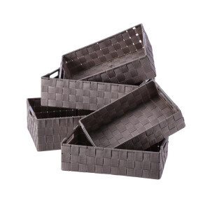 Set 5 cosuri depozitare maro 30 x 20 x 8, 32,5 x 22,5 x 9, 35 x 25 x 10, 38 x 28 x 11,  40 x 30 x 12 cm