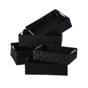 Set 5 cosuri depozitare negre 30 x 20 x 8, 32,5 x 22,5 x 9, 35 x 25 x 10, 38 x 28 x 11,  40 x 30 x 12 cm