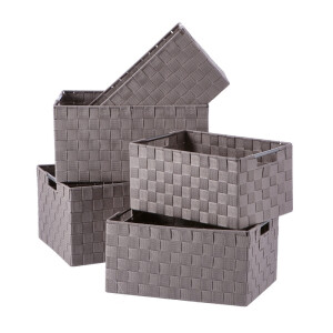 Set 5 cosuri depozitare maro 32 x 21 x 16 cm,  34 x 23 x 17 cm,  36 x 25 x 18 cm, 37 x 27 x 19 cm, 40 x 29 x 20 cm