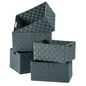 Set 5 cosuri depozitare verzi 32 x 21 x 16 cm,  34 x 23 x 17 cm,  36 x 25 x 18 cm, 37 x 27 x 19 cm, 40 x 29 x 20 cm