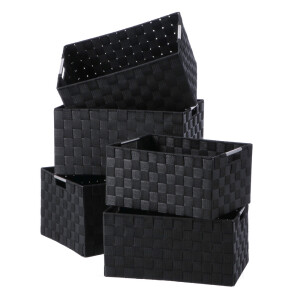 Set 5 cosuri depozitare negre 32 x 21 x 16 cm,  34 x 23 x 17 cm,  36 x 25 x 18 cm, 37 x 27 x 19 cm, 40 x 29 x 20 cm