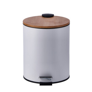 Cos gunoi cu clapeta fier alb,bambus 20,5 x 26 cm,5 L