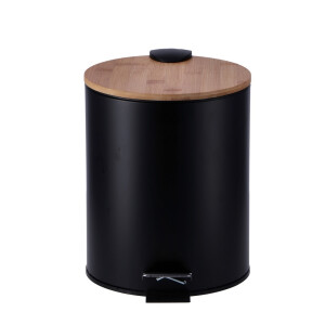 Cos gunoi cu clapeta fier negru,bambus 20,5 x 26 cm,5 L