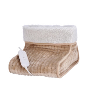 Incalzitor electric de picioare cu regulator temperatura si cronometru, textil alb maro 29 x 29,5 x 24 cm