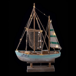 Barca decorativa cu leduri, textil lemn multicolor 36 x 11,5 x 54 cm