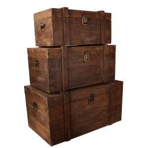Set 3 cufere depozitare lemn maro 60 x 32 x 28, 70 x 40 x 33,5,  80 x 48 x 41 cm
