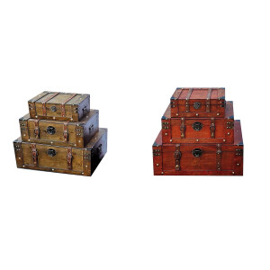 Set 6 cufere depozitare lemn piele maro  28 x 16 x 11, 40 x 23,5 x 16, 50 x 30 x 20 cm