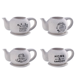 Set 4 ghivece flori ceramica alba neagra Ceainic 31 x 19 x 13 cm