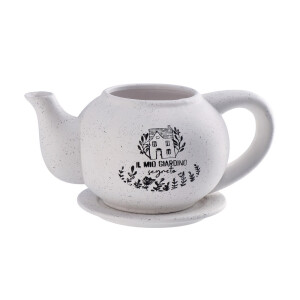 Ghiveci flori ceramica alba neagra Ceainic Giardino 31 x 19 x 13 cm