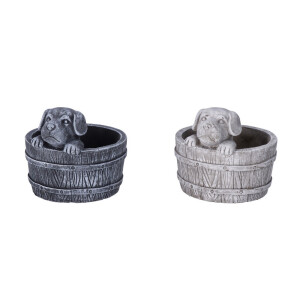 Set 2 ghivece flori ciment gri negru Catelusi 18,5 x 15 cm