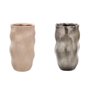 Set 2 vaze flori ceramica bej gri 14 x 25,5 cm
