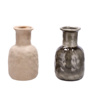 Set 2 vaze flori ceramica bej gri  13,5 x 22 cm