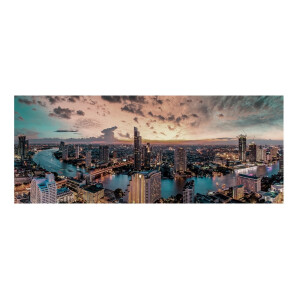 Tablou decorativ olegrafie pe panza multicolora City 120 x 40 cm